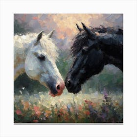 Two Horses Kissing Canvas Print