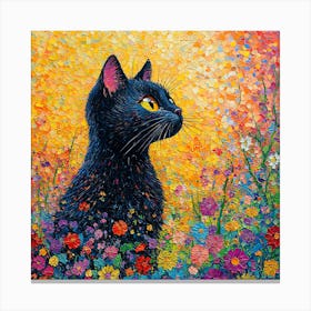 Black Cat In Flowers 3 Canvas Print