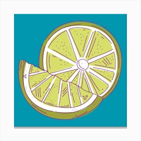 Lime Slice On Blue Background Canvas Print