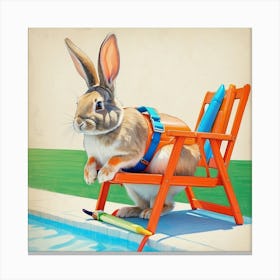 Bunny In Pool Chair Canvas Print