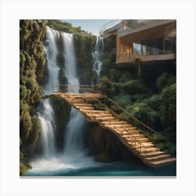 Surreal Waterfall Inspired By Dali And Escher 6 Canvas Print