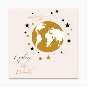 Golden World Map Square Canvas Print