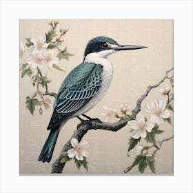 Ohara Koson Inspired Bird Painting Kingfisher 3 Square Canvas Print