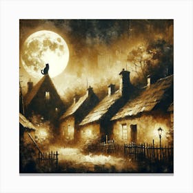 Full Moon In The Village Art Print Canvas Print