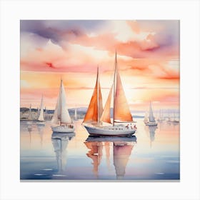 Sailboats At Sunset Canvas Print