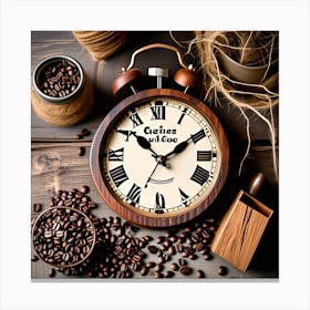 Coffee Beans And Alarm Clock Canvas Print