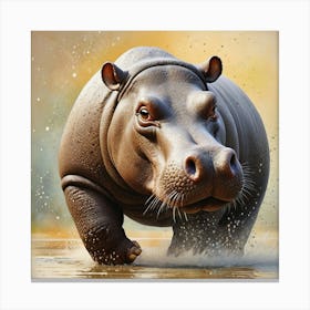 Hippo Playing in Water Canvas Print