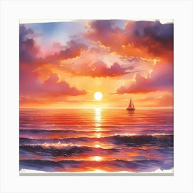 Sunset Over The Ocean 2 Canvas Print