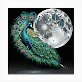 Peacock With Moon Canvas Print