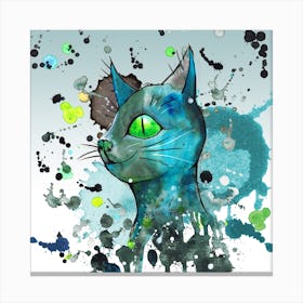 Wild blue grunge cat Canvas Print