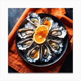 Oysters On Ice With Orange Slice Canvas Print