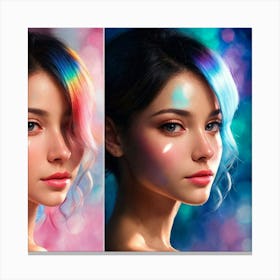 Portrait Of A Girl With Rainbow Hair Canvas Print