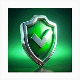 Green Shield With Check Mark Icon Canvas Print