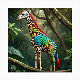 A Colorful Giraffe With Parrot Feathers Instead Canvas Print