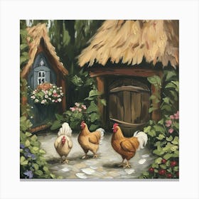 Cottage Chickens Fairycore Painting 1 Canvas Print