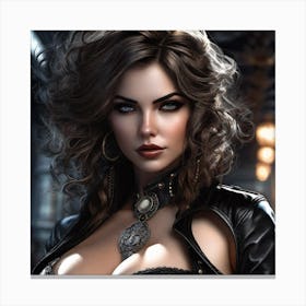 Brunette in Leather Canvas Print