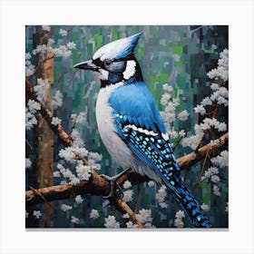 Ohara Koson Inspired Bird Painting Blue Jay 2 Square Canvas Print