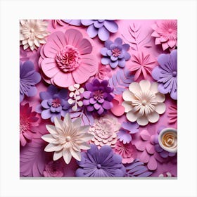 Paper Flowers On Pink Background Canvas Print
