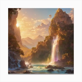 Nature Waterfall With Rainbow Canvas Print