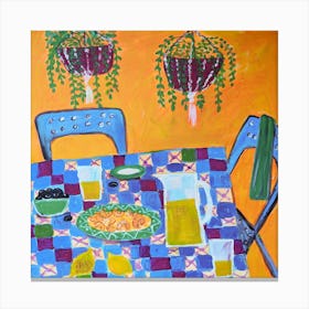 Still life of the table on a yellow-brown background Canvas Print