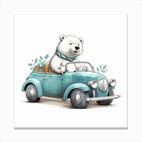 Polar Bear In Car Canvas Print