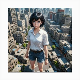 Girl Standing On Top Of A City 1 Canvas Print