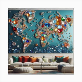 World Map With Jewels 2 Canvas Print