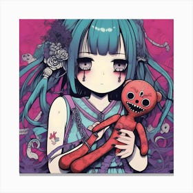 Anime Girl Holding Teddy Bear Canvas Print