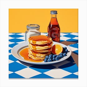 Pancakes Pop Art Blue Checkerboard 3 Canvas Print