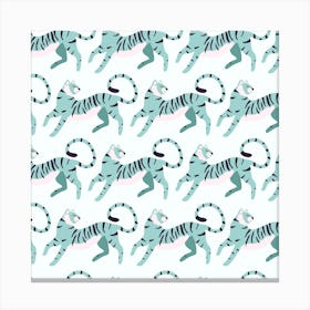 Light Blue Tiger Pattern Square Canvas Print