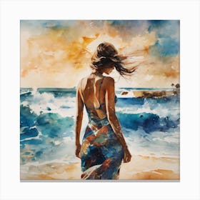 Woman Walking On The Beach Canvas Print