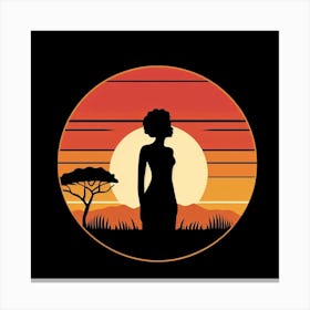 Silhouette Of African Woman At Sunset 4 Canvas Print