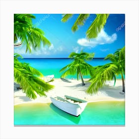 Tropical Beach With Palm Trees 2 Canvas Print