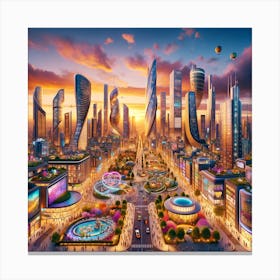 Joyous Horizons: Dusk in the City of Light Canvas Print