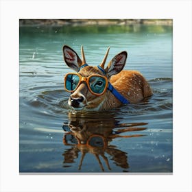 Deer Swimming In The Water Canvas Print