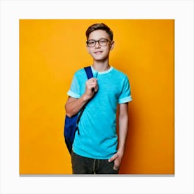 Firefly 18 Year Old, Boy, Transparent Glasses, T Shirt, Light Blue, Bag, Carrying, Yellow, Backgroun (2) Canvas Print