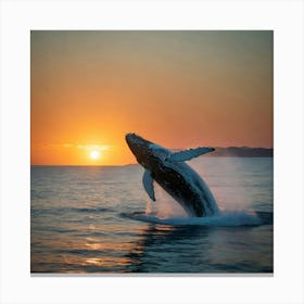 Humpback Whale Breaching At Sunset 1 Canvas Print