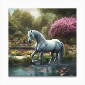 White Horse In The Water Canvas Print