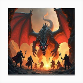 A Fierce Dragon Battling A Group Of Brave Adventurers In A Fiery Cavern 1 Canvas Print