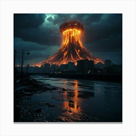 Default Apocalyptic Events On Earth Fire In Cities Ocean Waves 2 Canvas Print