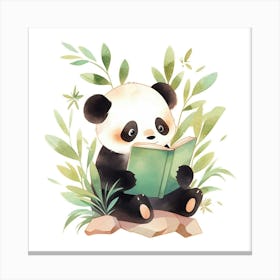 Watercolor Panda Reading A Book Canvas Print