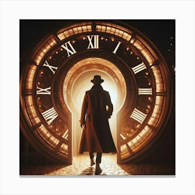 Man Standing In Front Of A Clock 2 Canvas Print