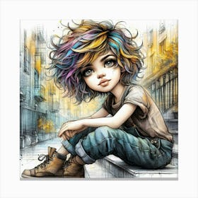 Little Girl With Colorful Hair 6 Canvas Print