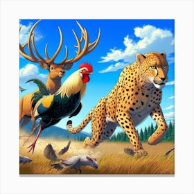 Cheetah And Rooster Canvas Print