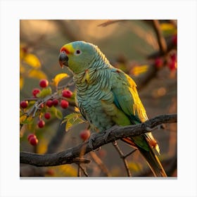 Parrot Perched On A Branch Canvas Print