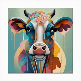 Cow With Flowers 1 Canvas Print