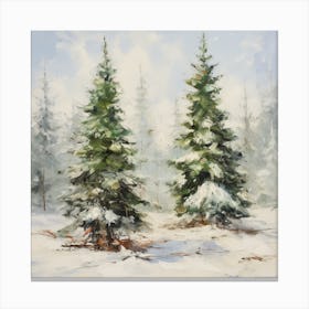 Two Pine Trees In The Snow Canvas Print