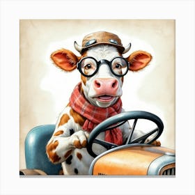 Cow Driving A Tractor 1 Canvas Print