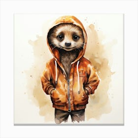 Watercolour Cartoon Meerkat In A Hoodie 1 Canvas Print