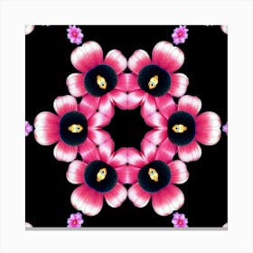 Pink Flowers On Black Background Toile